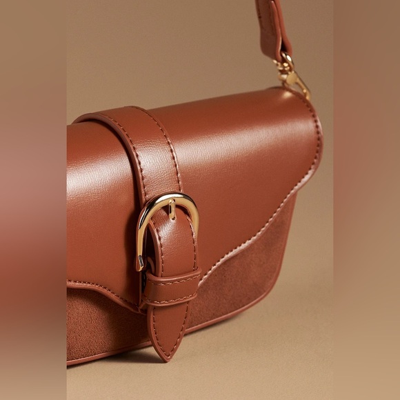 BY ANTHROPOLOGIE DELILAH BAG SUEDE BUCKLE MINI BAG IN BROWN AND GOLD - Picture 4 of 13